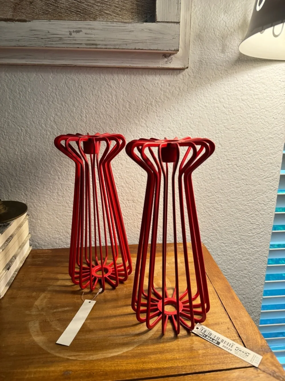 PAir IKEA Tradig Red Metal Candleholder designer Ehlen Johansson MCM RETIRED